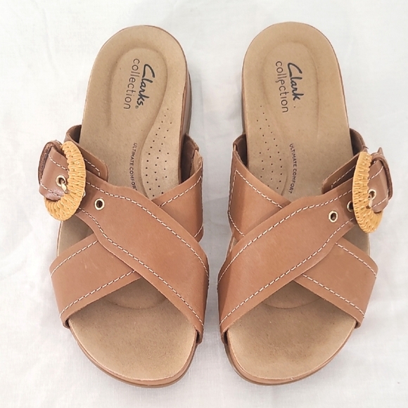 CLARKS Reileigh Bay Sandal Leather Upper Slip On w/Adjustable Strap, size 8 - Picture 1 of 7